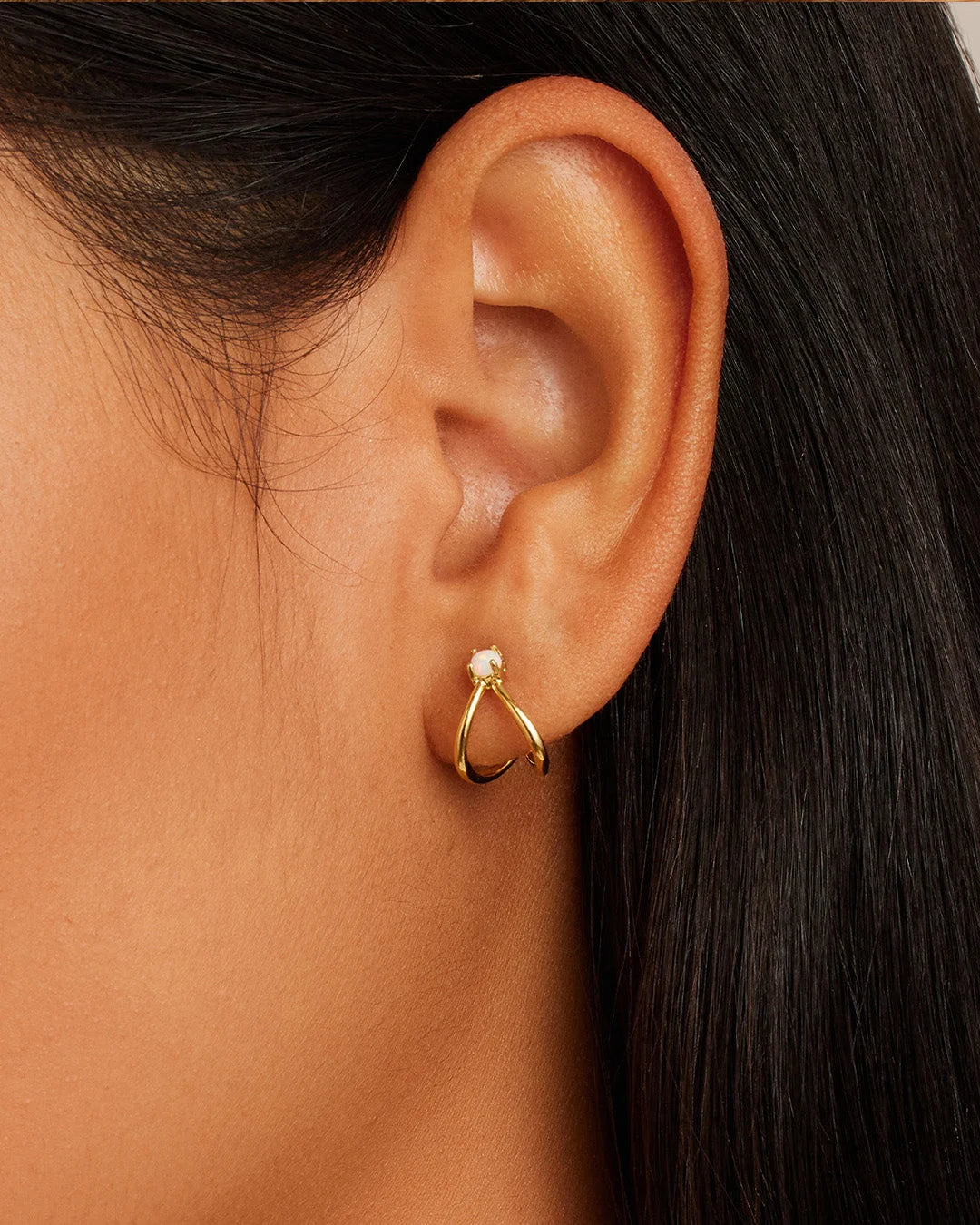 Opalite Solitarie Double Huggie Earrings