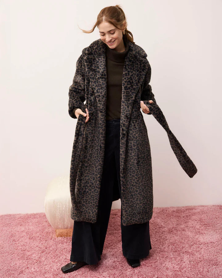 LUCIA LONG LEOPARD VEGAN FUR COAT