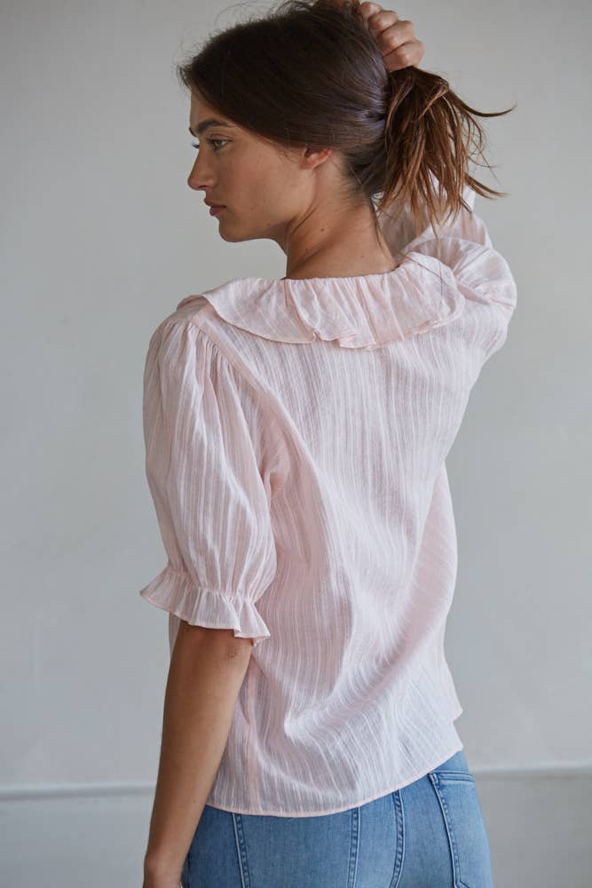 Woven V-Neck Short Sleeve Top
