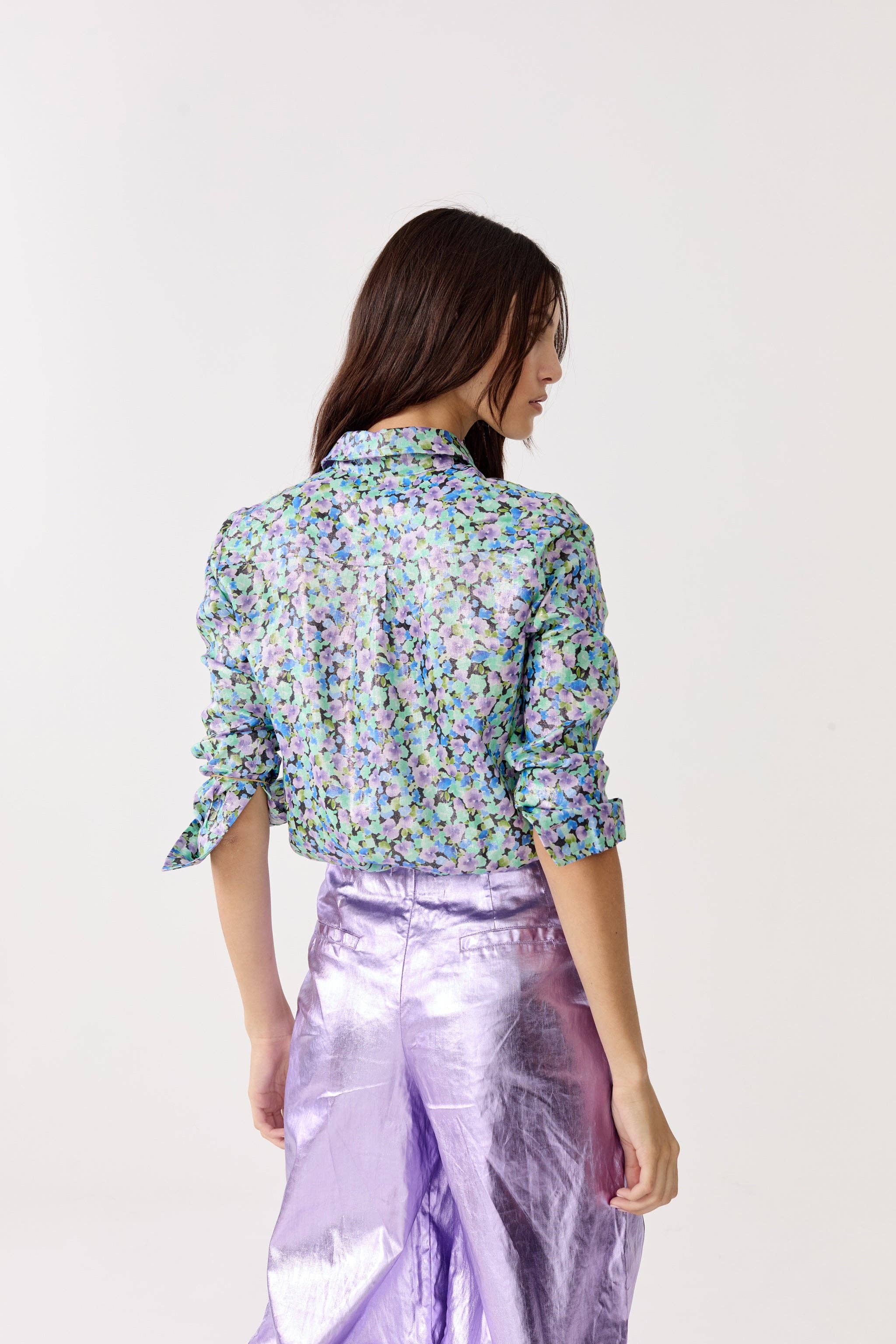 CULOTTE METALLIC LINEN PANTS in Violet