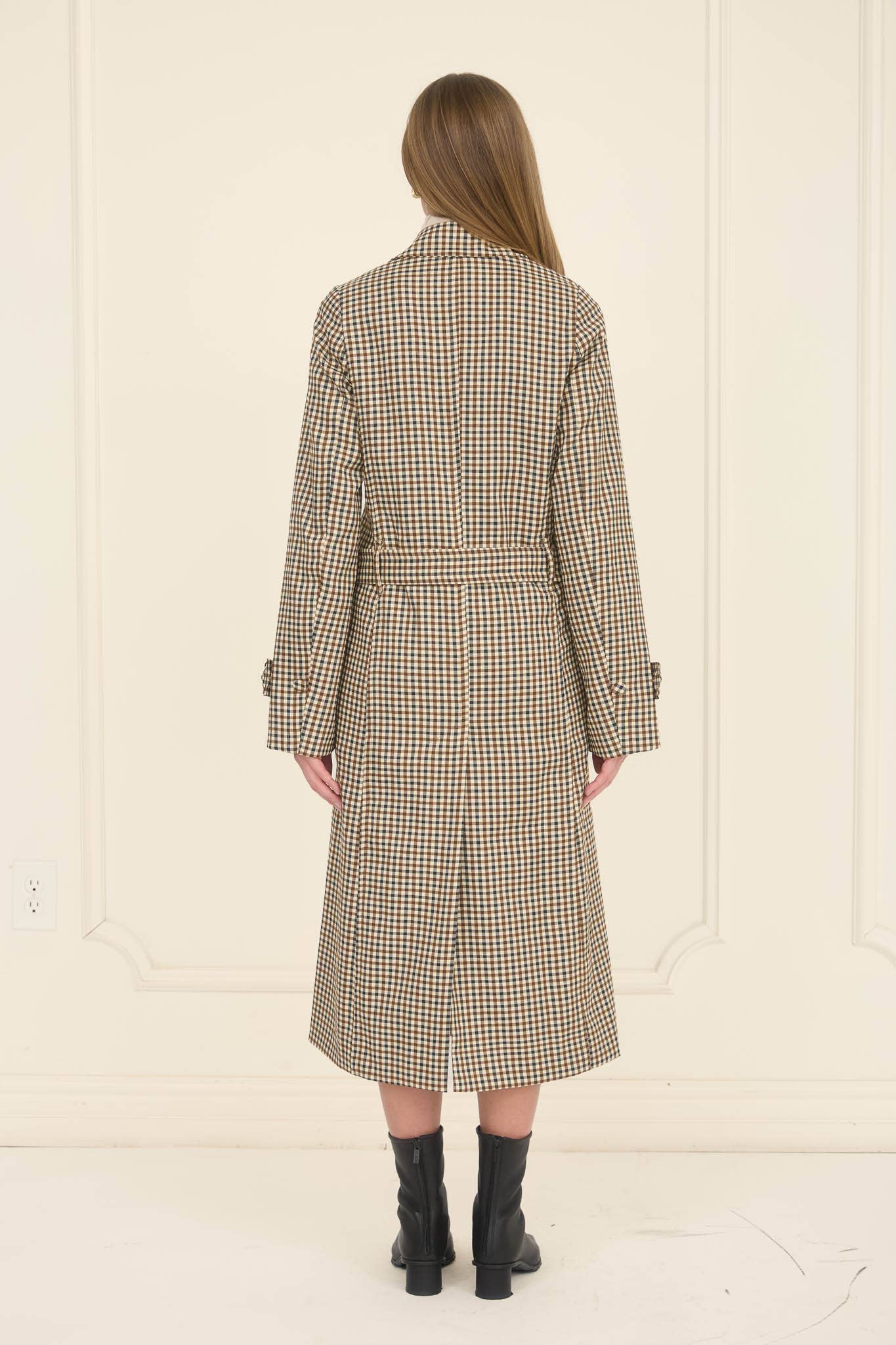 PLAID BELTED TRENCH COAT