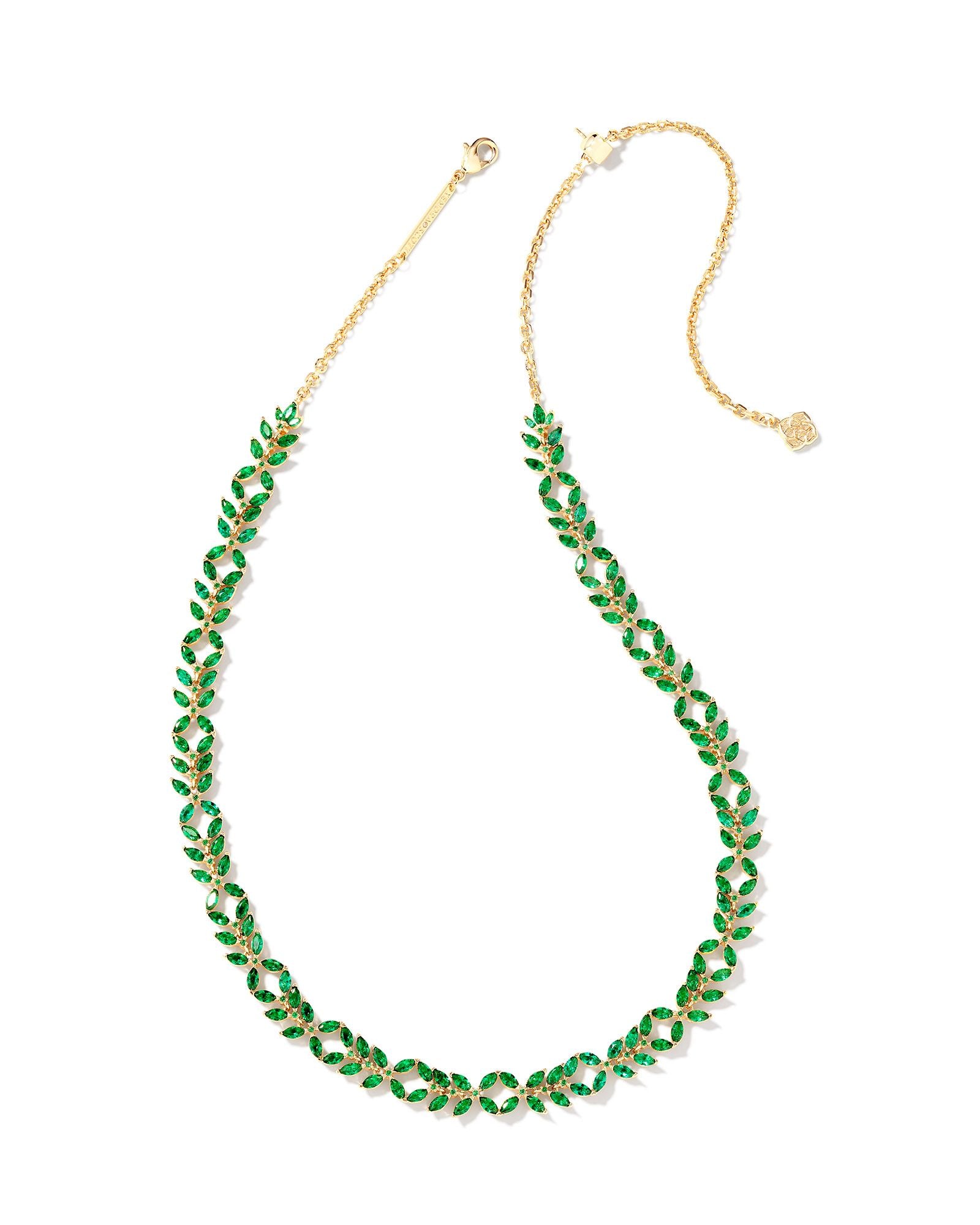 ROSALIE GOLD TENNIS NECKLACE in green crystal
