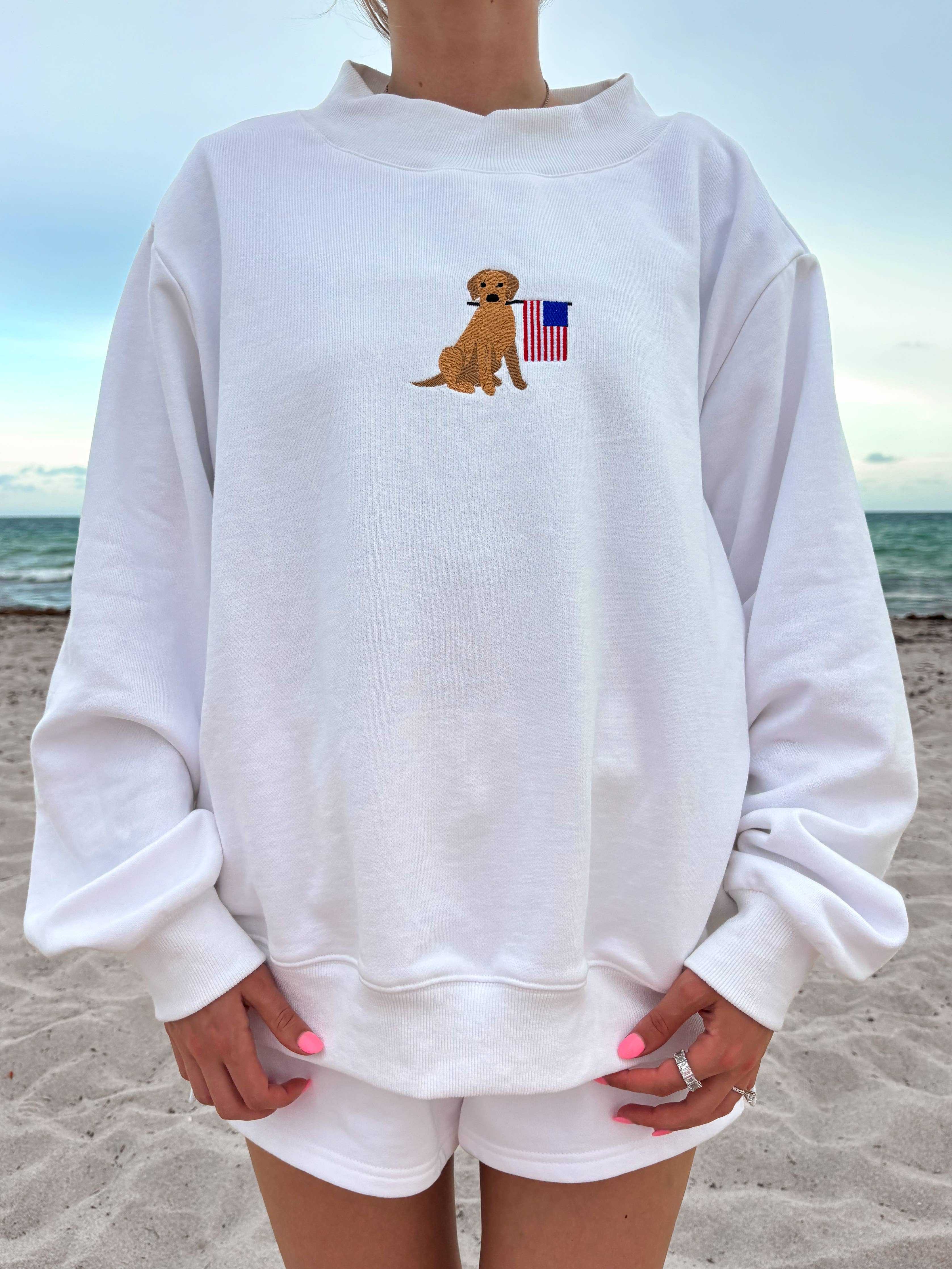 AMERICAN FLAG DOG MOCKNECK SWEATSHIRT