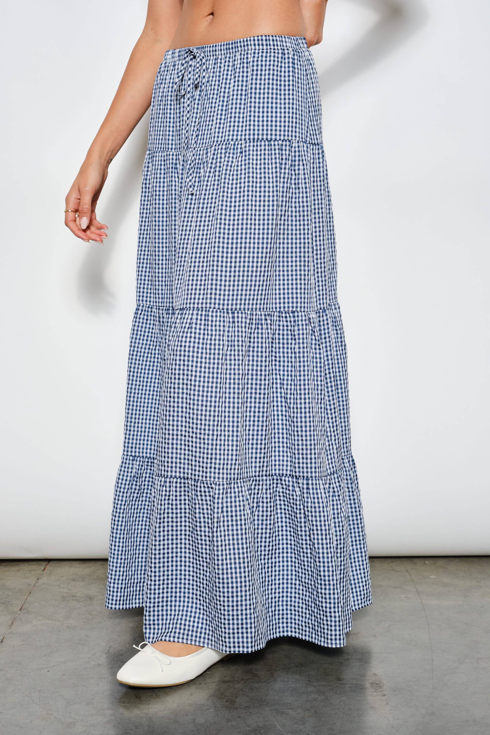 HENLEY GINGHAM TIERED MAXI SKIRT