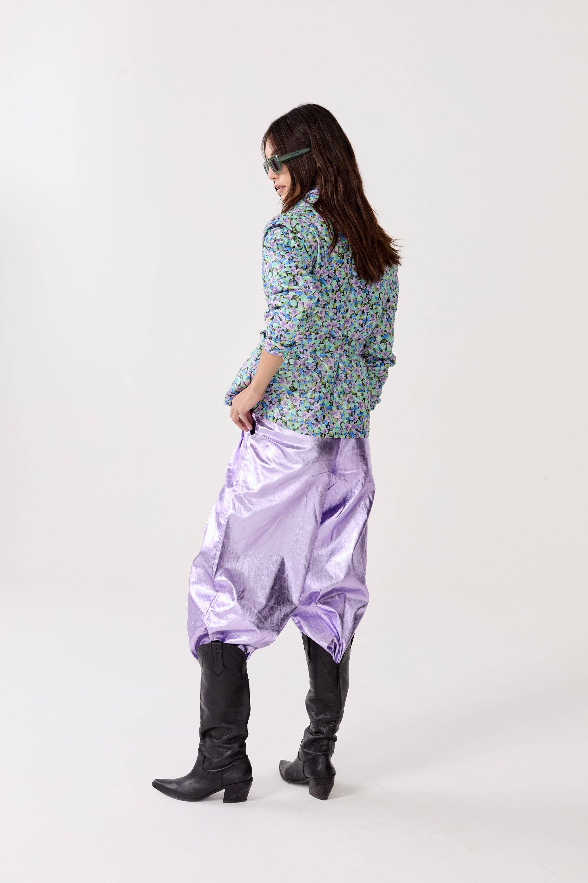CULOTTE METALLIC LINEN PANTS in Violet