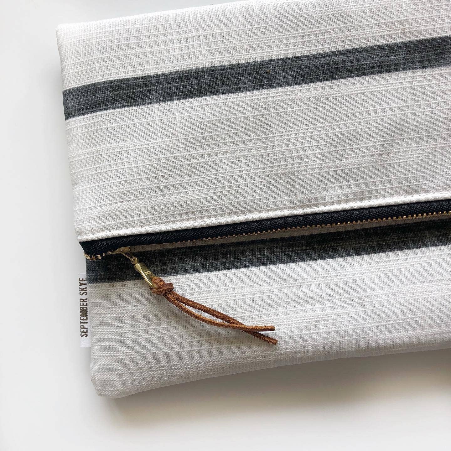 LARGE FOLDOVER CLUTCH in farmhouse white and black stripe