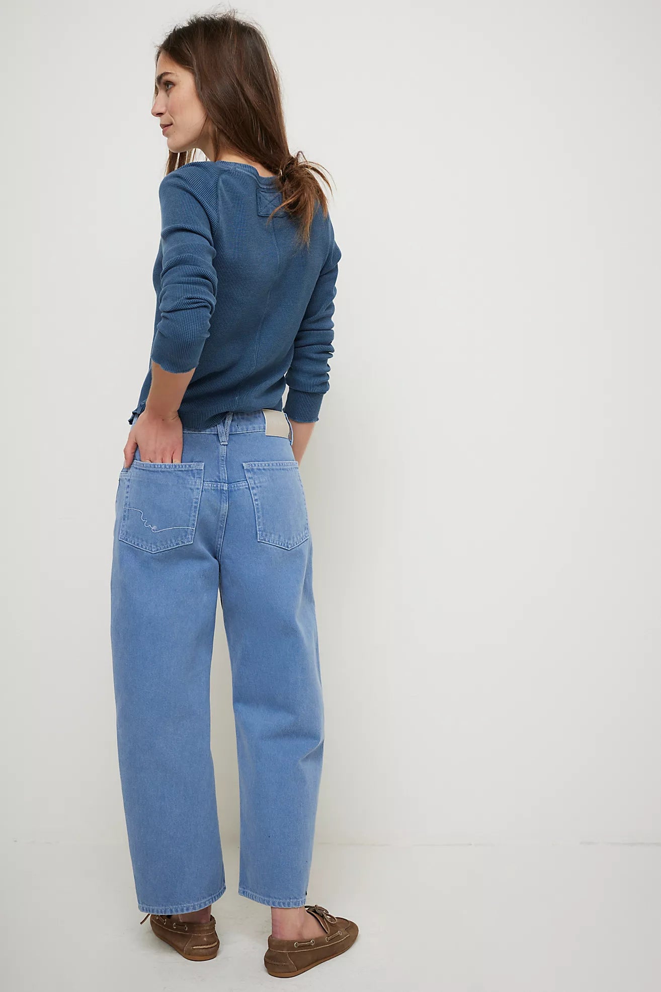 DEEP TRANCE MIDRISE DROPPED BOYFRIEND DENIM in ocean