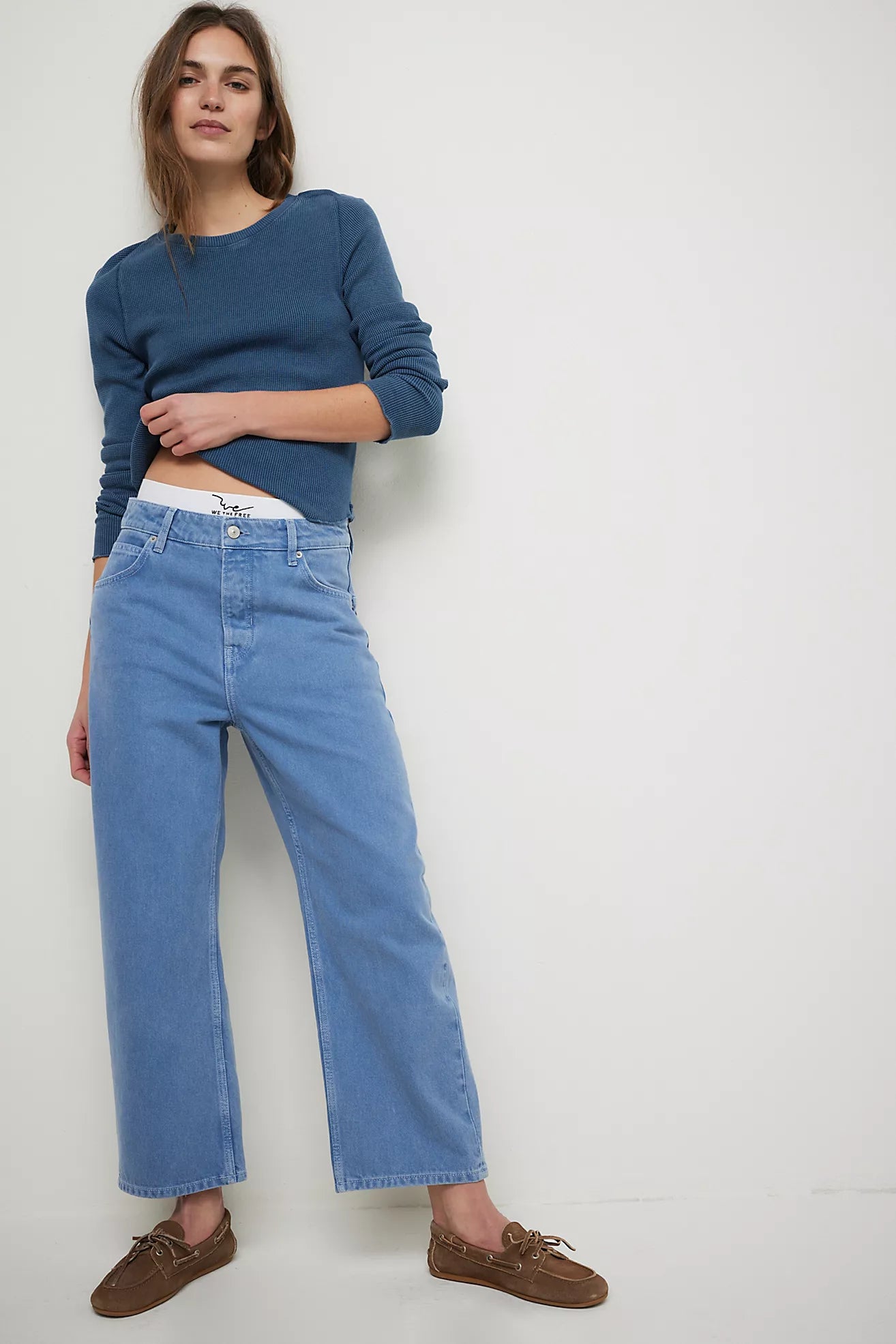 DEEP TRANCE MIDRISE DROPPED BOYFRIEND DENIM in ocean
