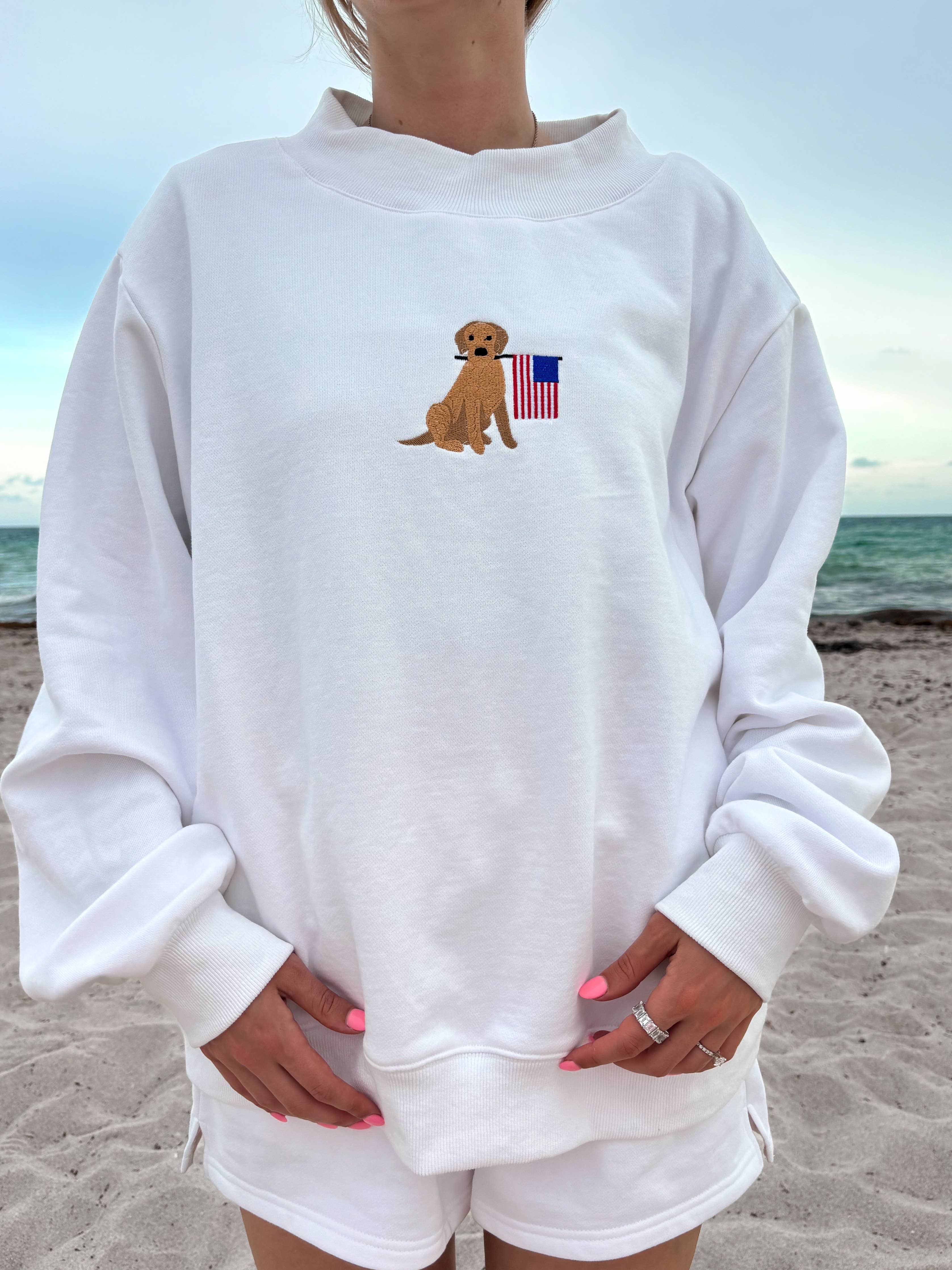 AMERICAN FLAG DOG MOCKNECK SWEATSHIRT