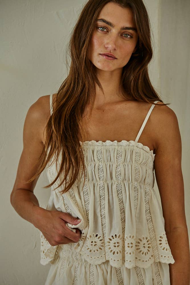 Cotton Eyelet Smocked Top
