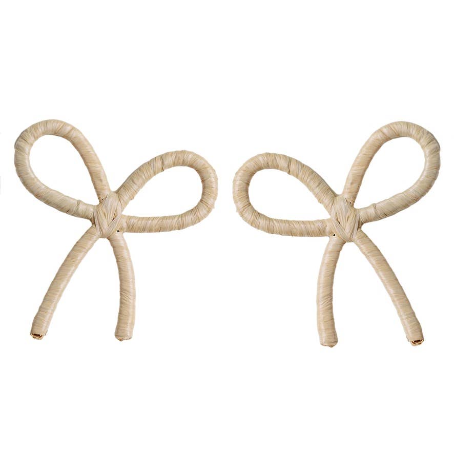 NATURAL RAFFIA WRAPPED BOW STATEMENT EARRINGS