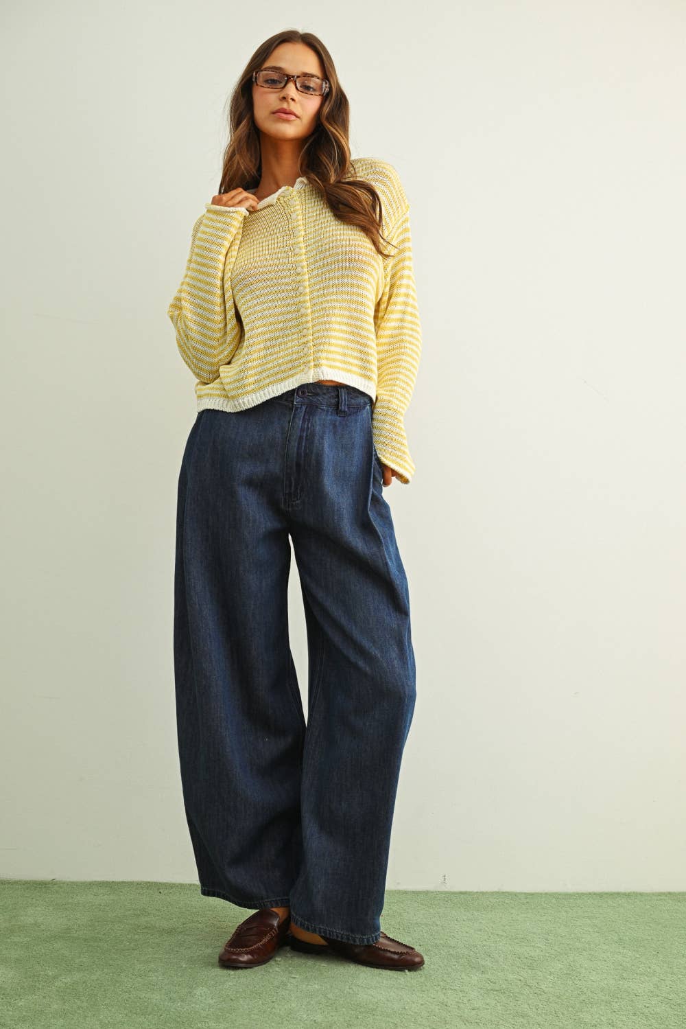 COLOR STRIPE BUTTON FRONT KNIT CARDIGAN