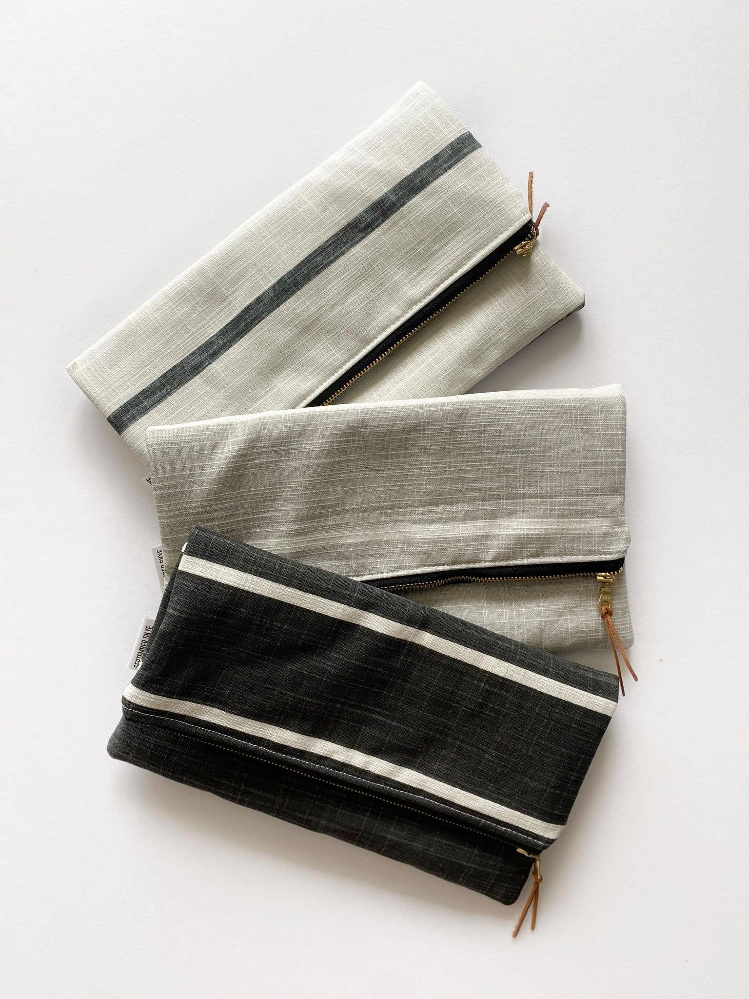 LARGE FOLDOVER CLUTCH in farmhouse white and black stripe