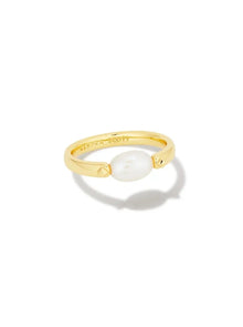  LEIGHTON GOLD PEARL BAND RING in white pearl