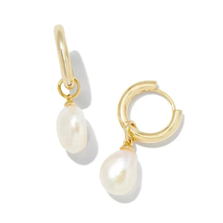WILLA GOLD PEARL HUGGIE EARRINGS in white pearl