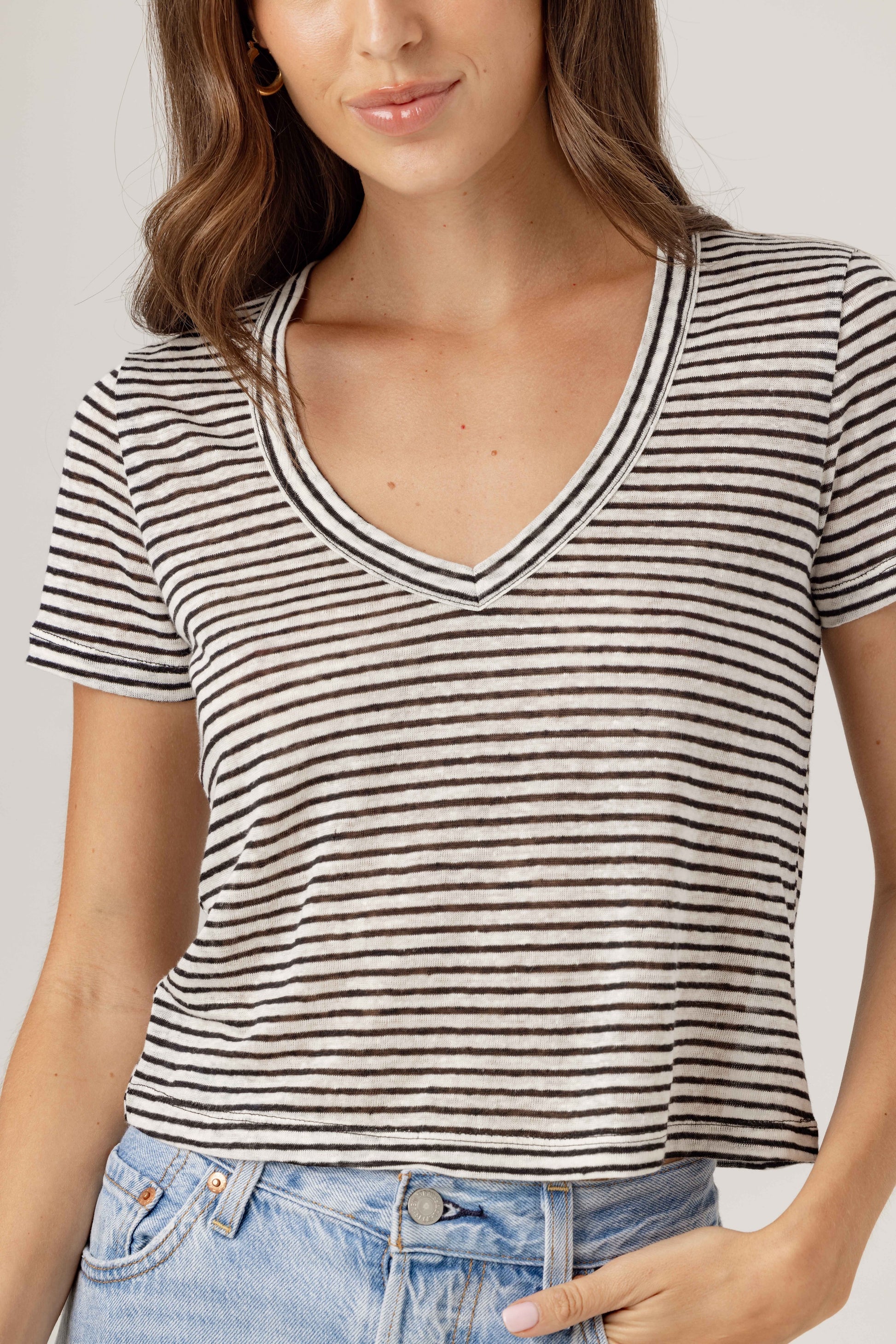 STRIPE LINEN SISTER TEE