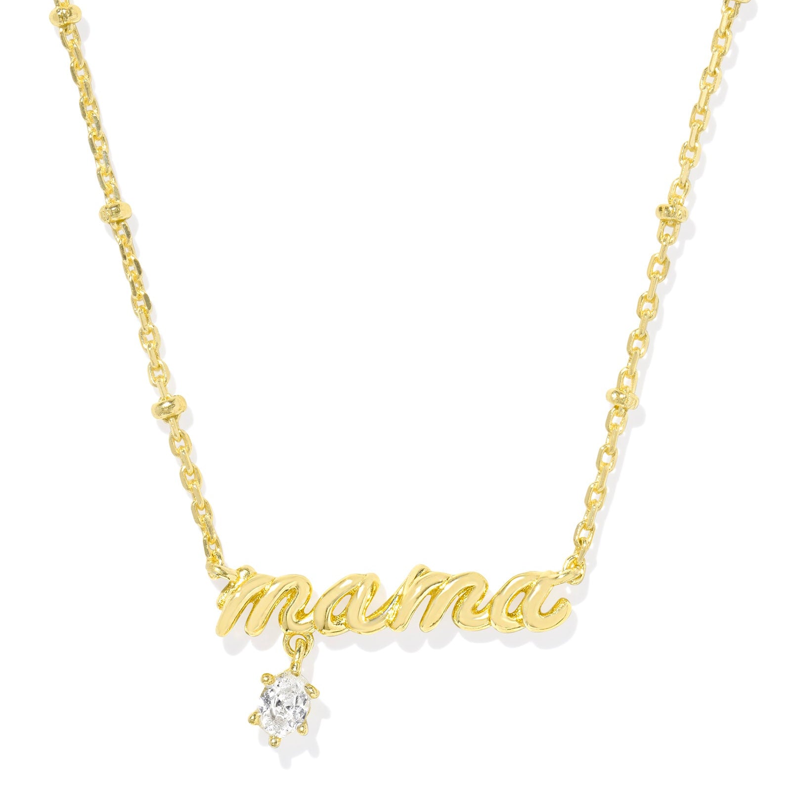 MAMA CRYSTAL SHORT PENDANT GOLD NECKLACE in white crystal