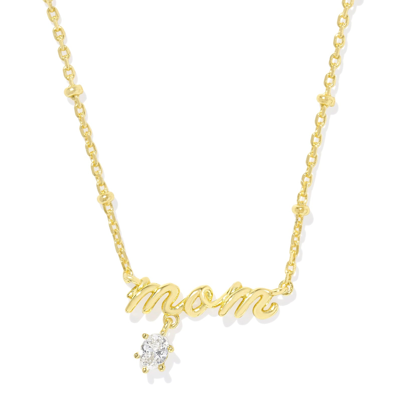 MOM GOLD CRYSTAL SHORT PENDANT NECKLACE in white crystal