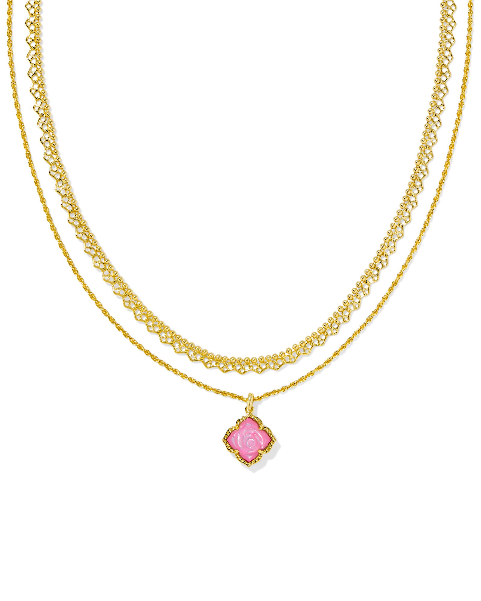 MALLORY ROSE MULTI STRAND GOLD NECKKACE in blush ivory mother of pearl