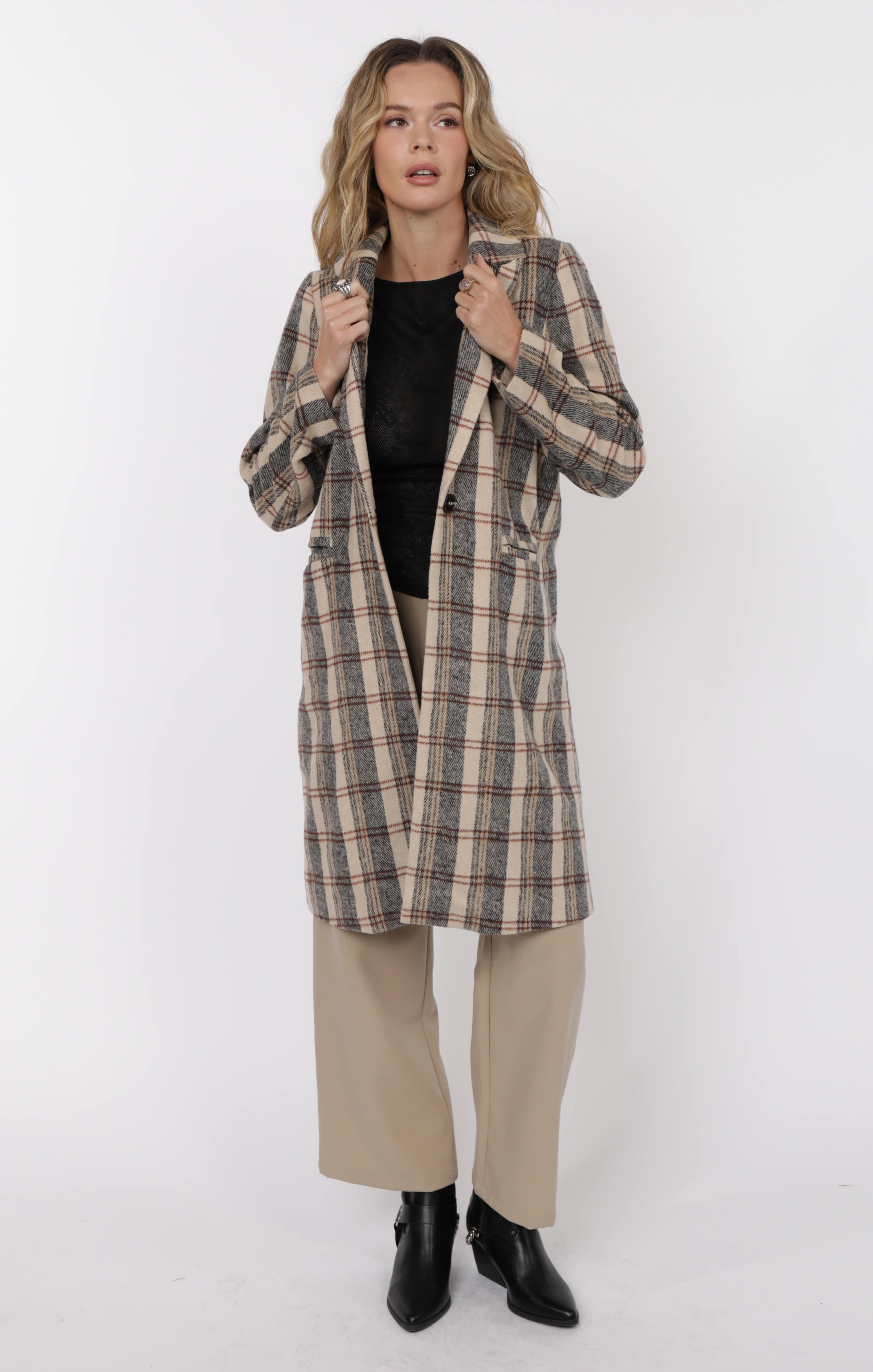 STEADY BRUSHED PLAID COAT