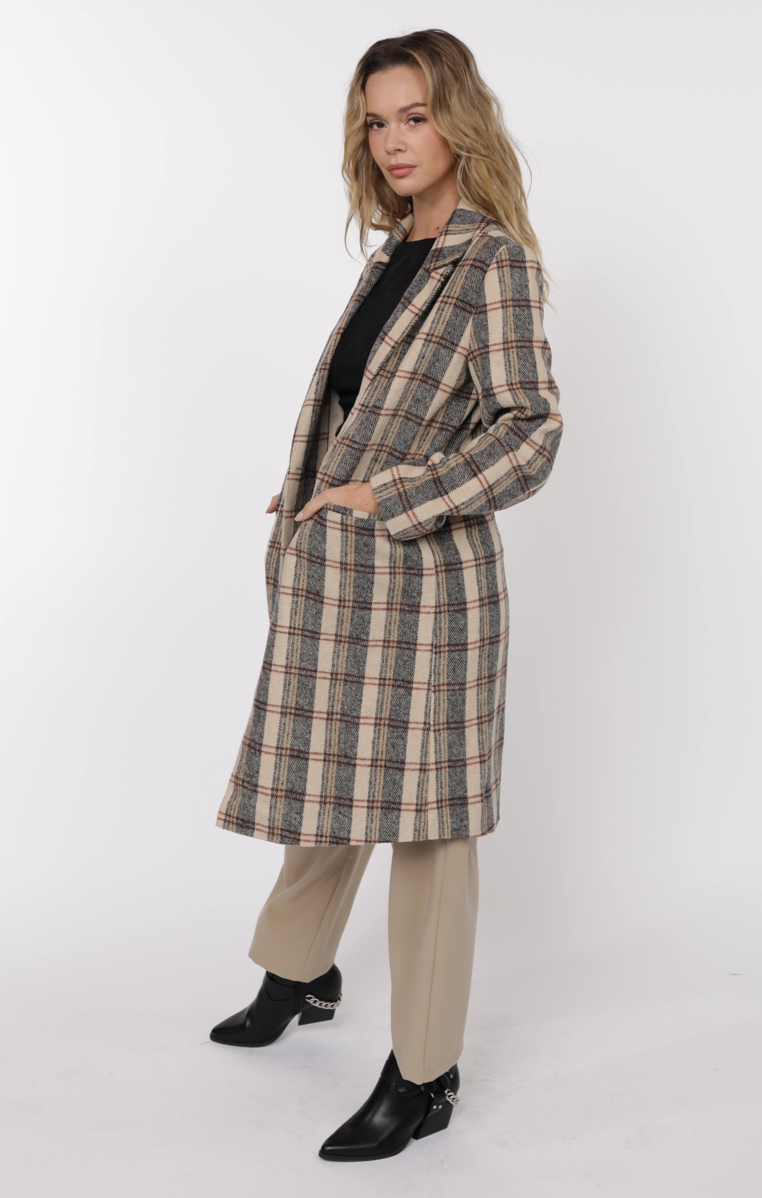 STEADY BRUSHED PLAID COAT