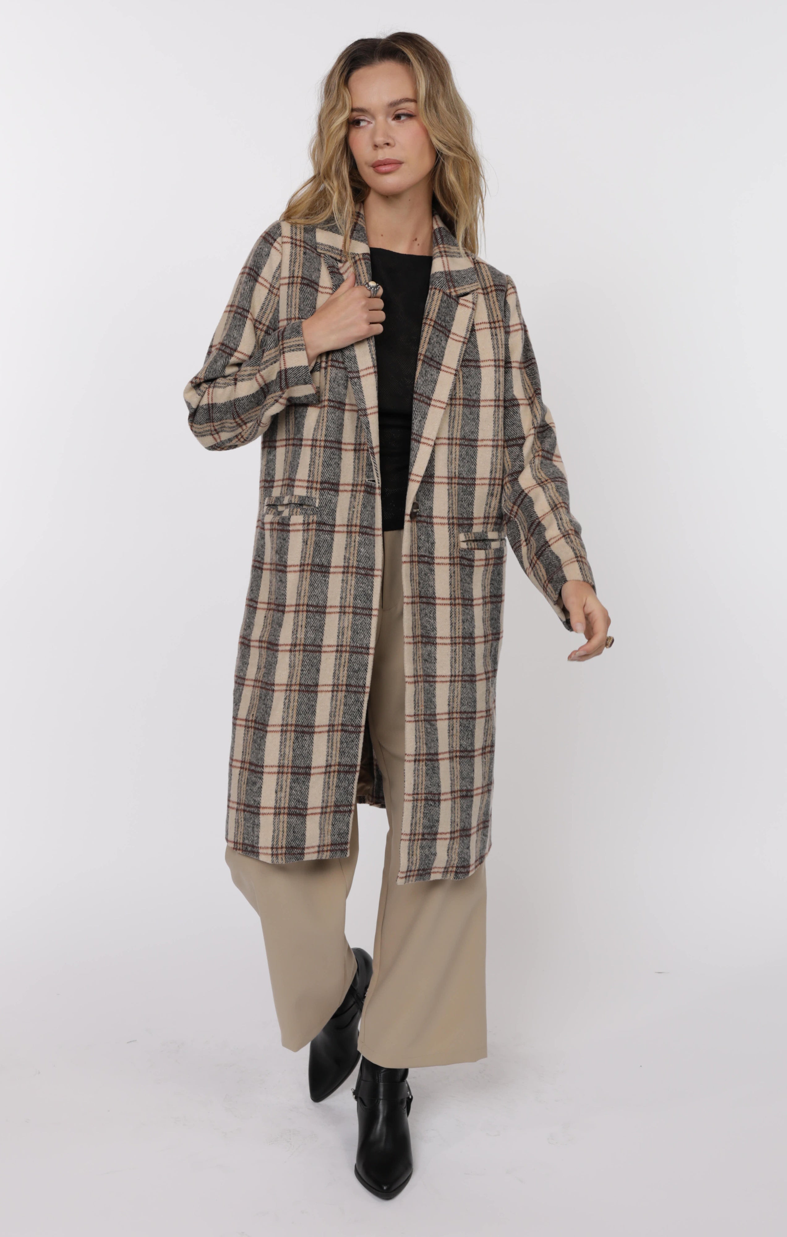 STEADY BRUSHED PLAID COAT
