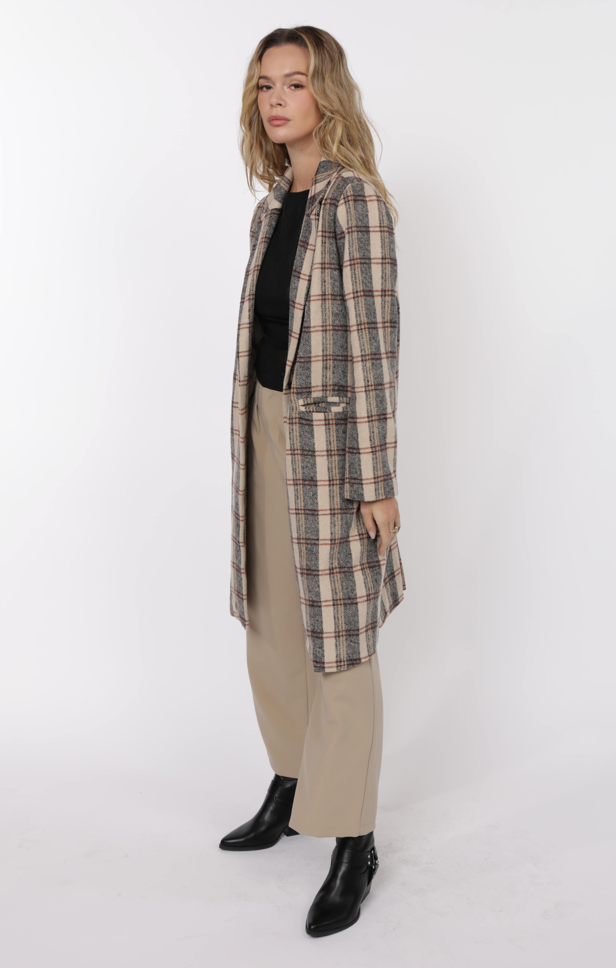 STEADY BRUSHED PLAID COAT