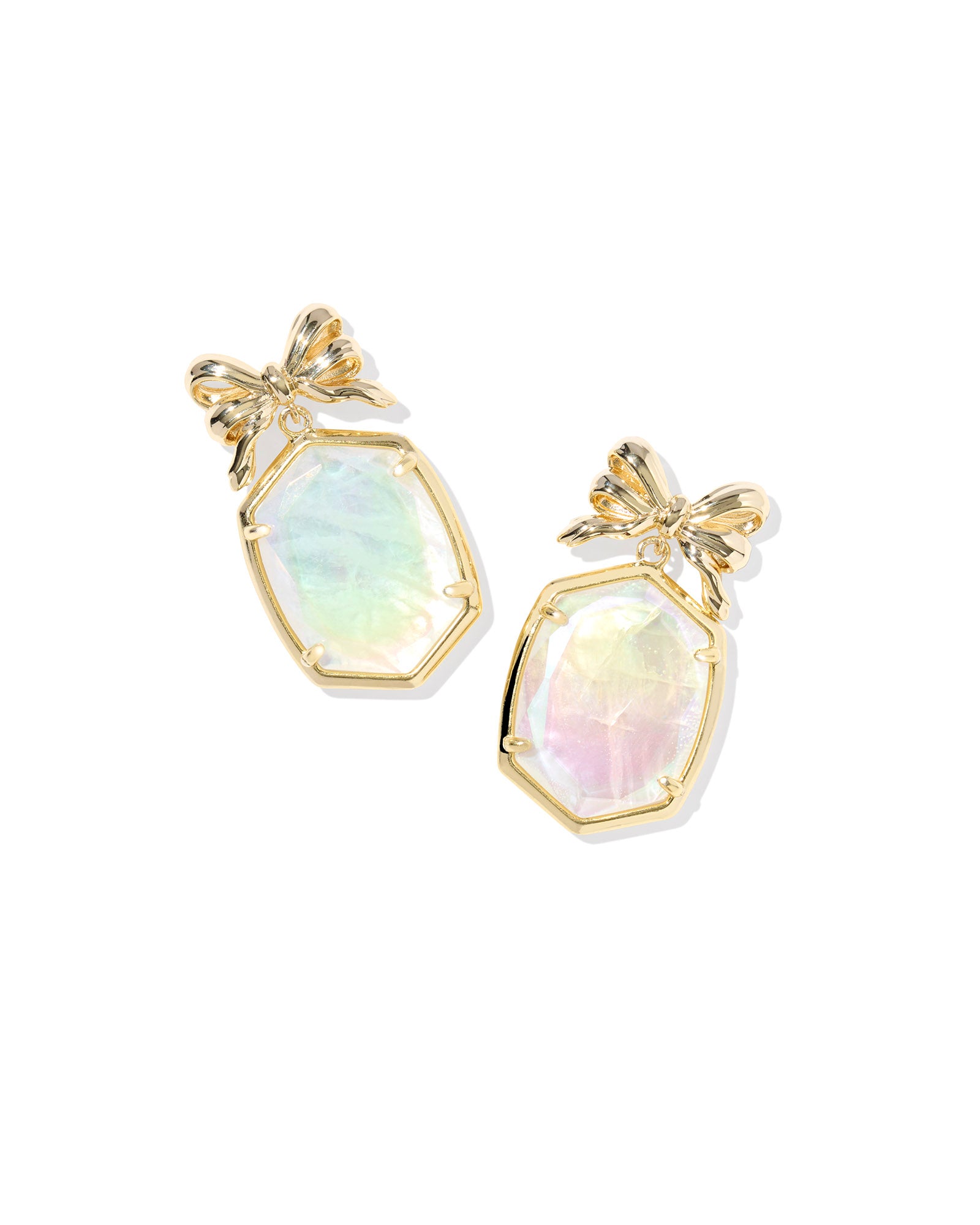 DAPHNE BOW GOLD DROP EARRINGS in iridescent gold ivory illusion