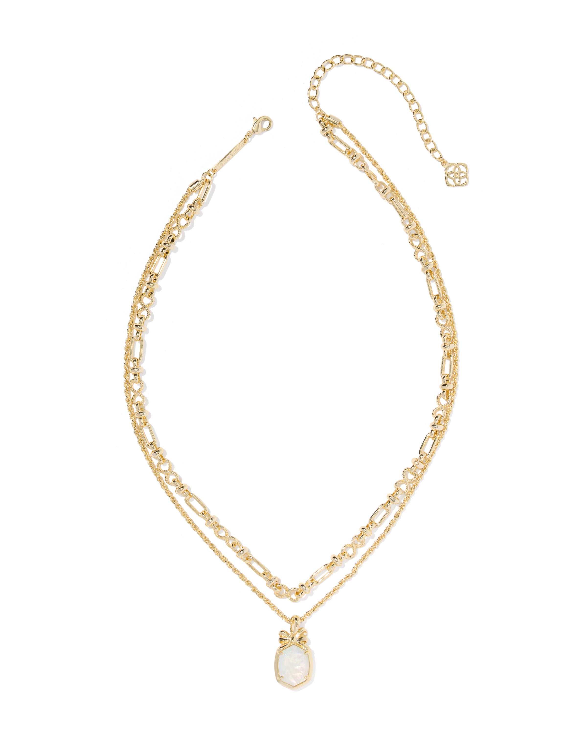DAPHNE BOW GOLD MULTI STRAND NECKLACE in iridescent crystal ivory illusion