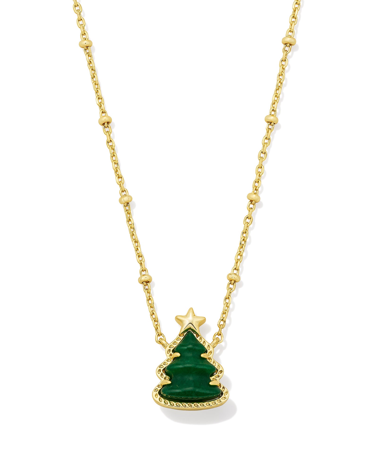 HOLIDAY TREE PENDANT GOLD NECKLACE in green quartzite
