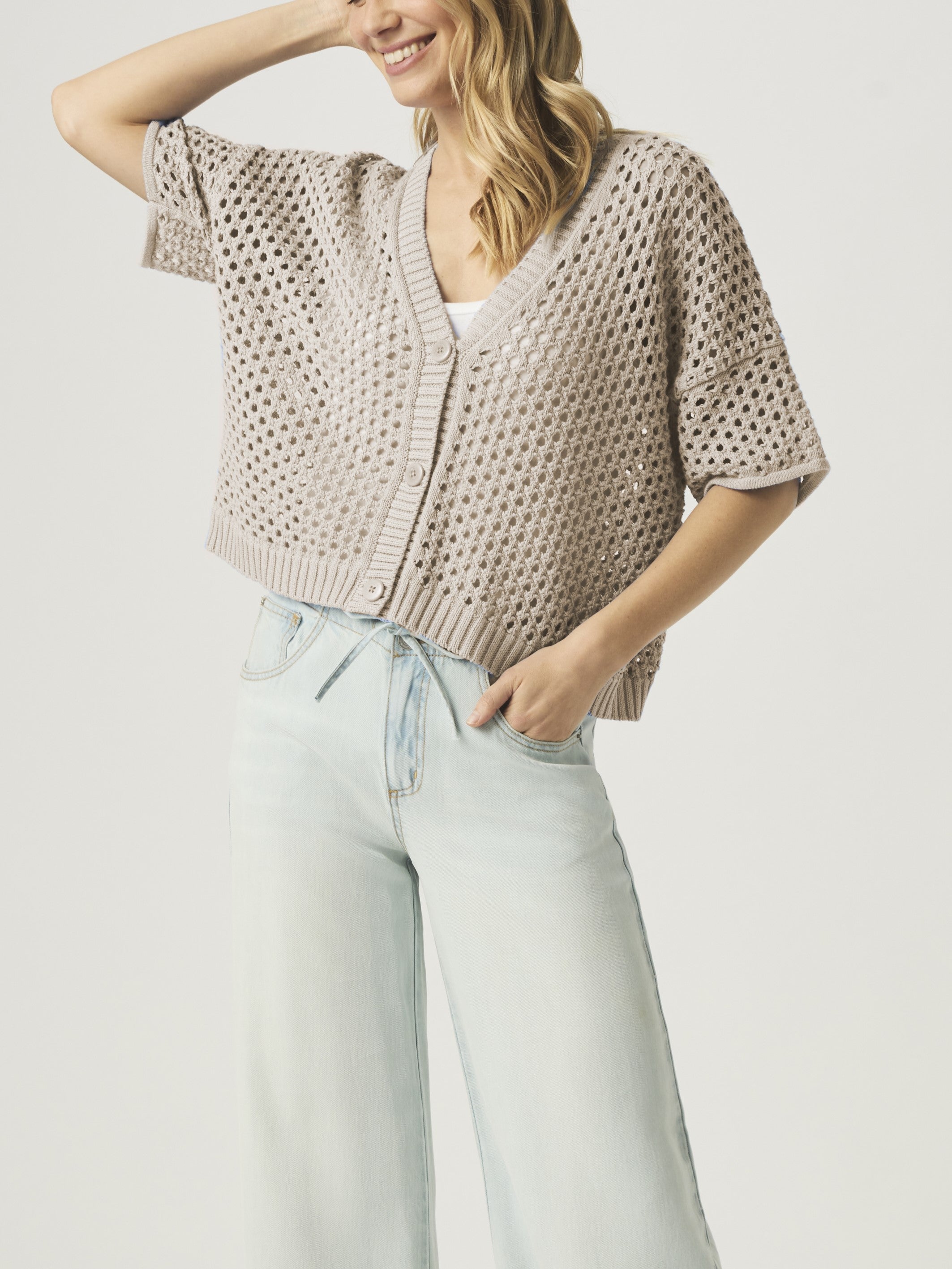 NOVA POINTELLE SHORT SLEEVE SWEATER