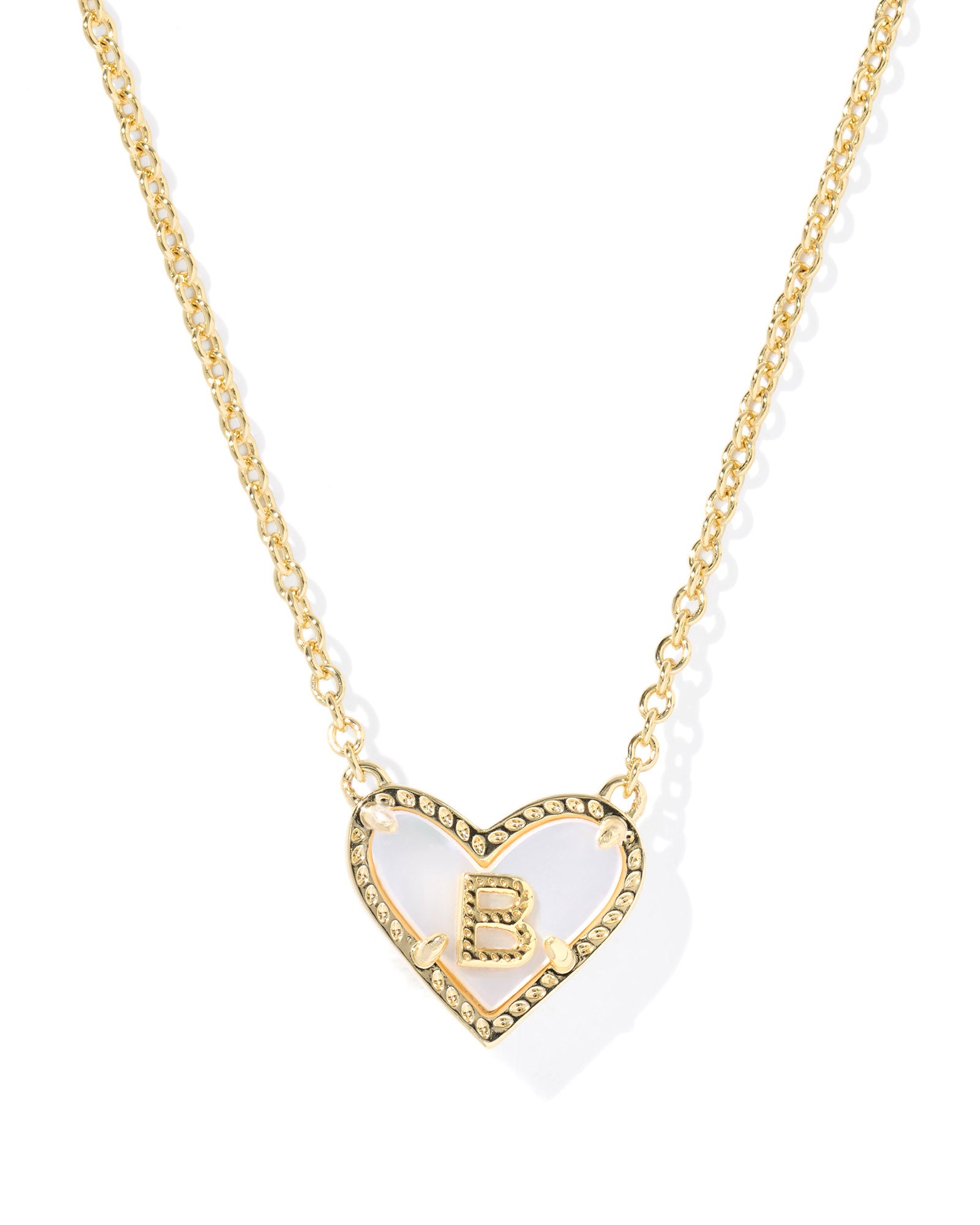 HEART LETTER PENDANT GOLD NECKLACE in ivory mother of pearl