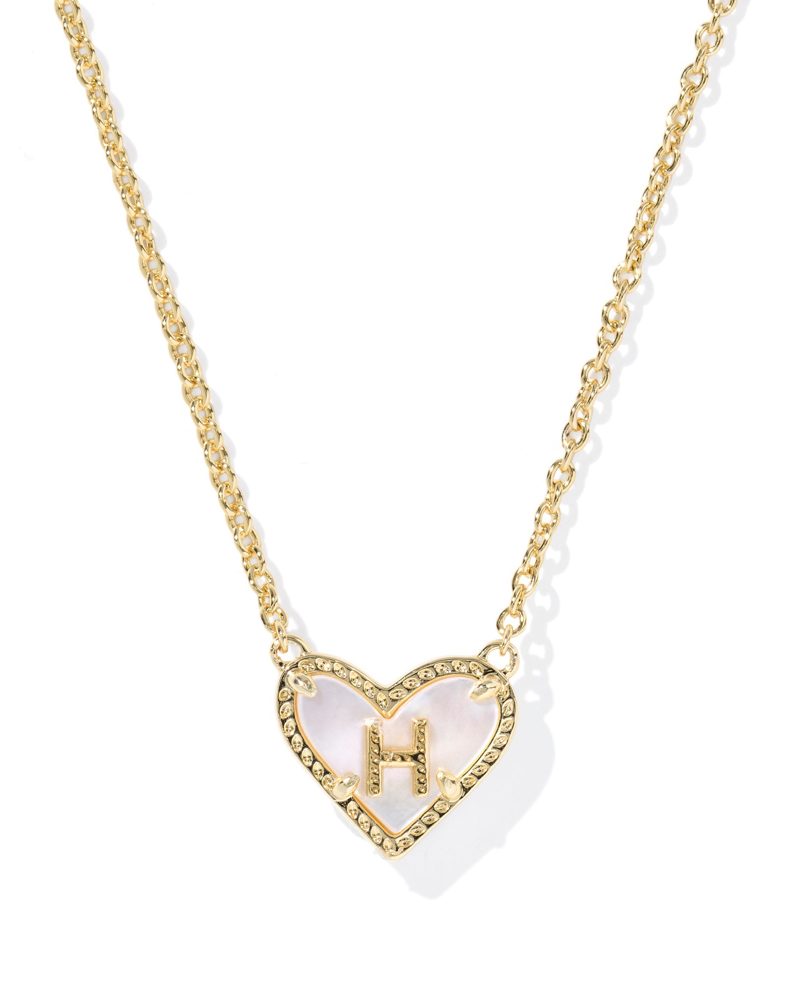 HEART LETTER PENDANT GOLD NECKLACE in ivory mother of pearl