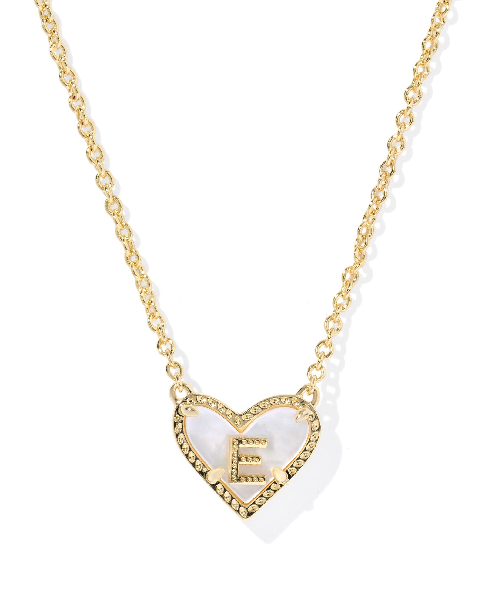 HEART LETTER PENDANT GOLD NECKLACE in ivory mother of pearl