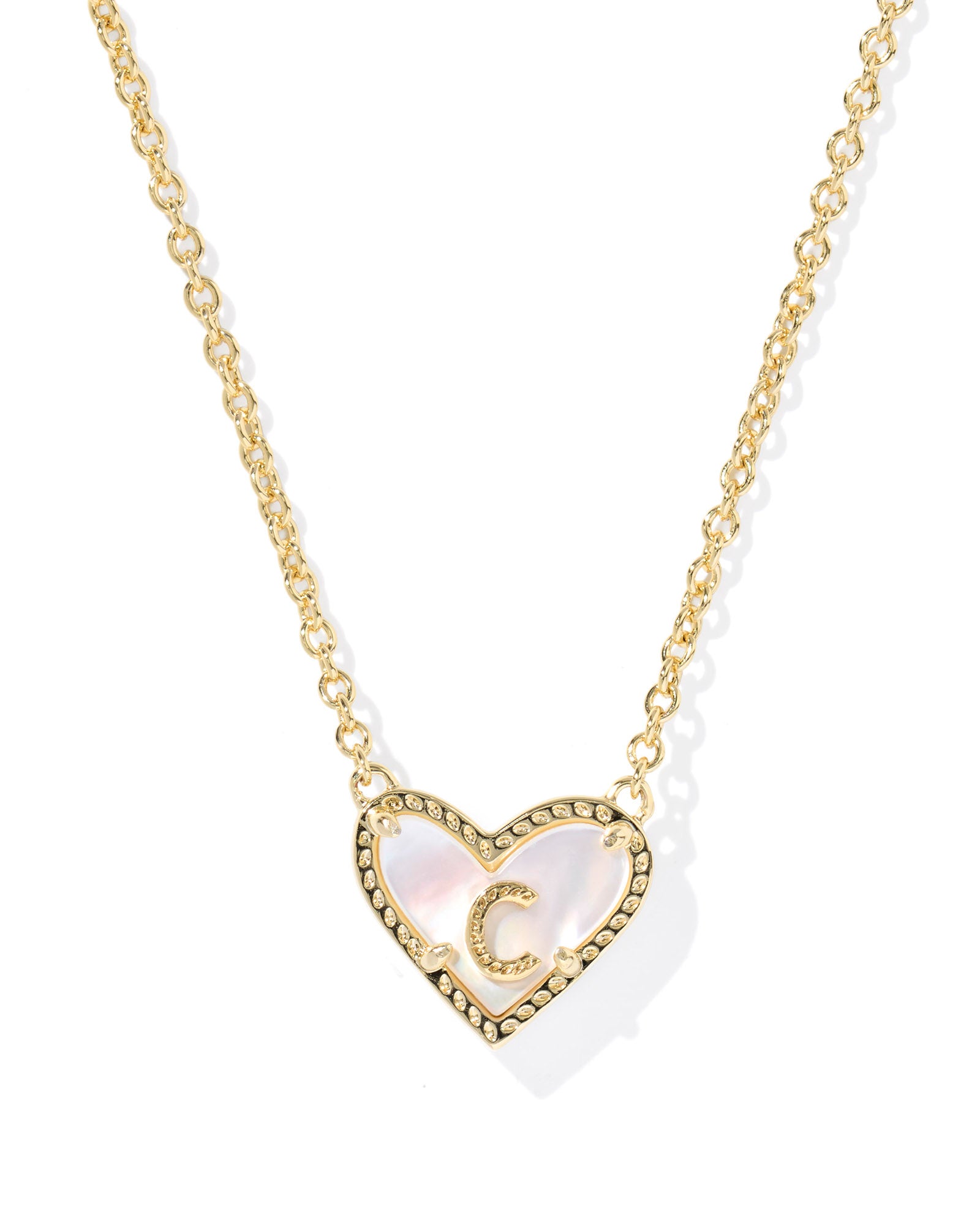 HEART LETTER PENDANT GOLD NECKLACE in ivory mother of pearl