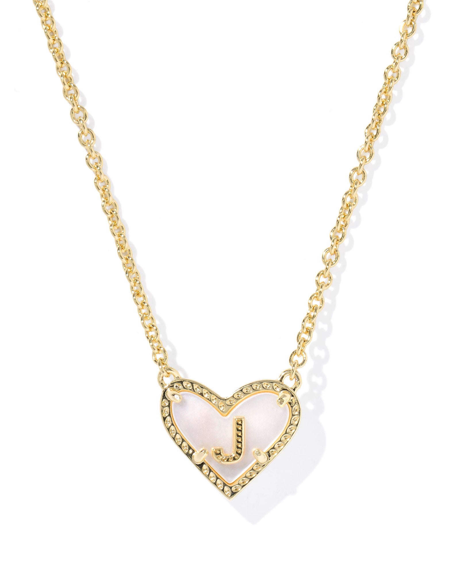 HEART LETTER PENDANT GOLD NECKLACE in ivory mother of pearl