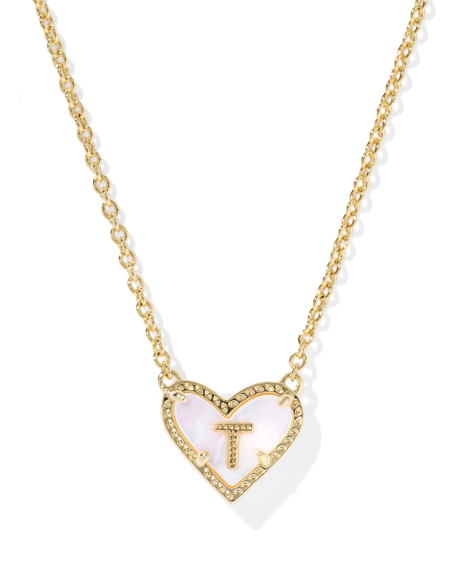HEART LETTER PENDANT GOLD NECKLACE in ivory mother of pearl