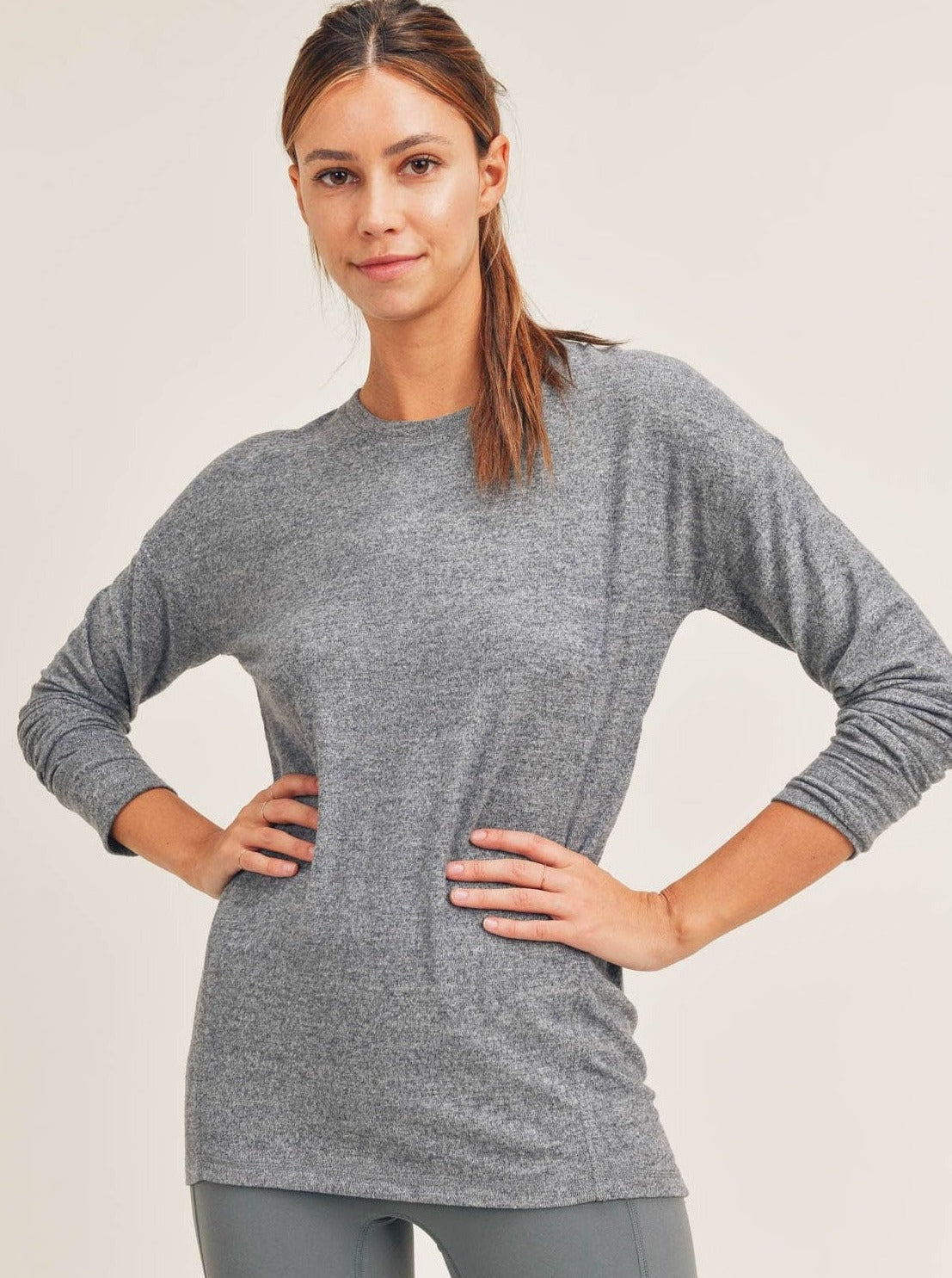 BRUSHED CREW NECK LONG SLEEVE TOP