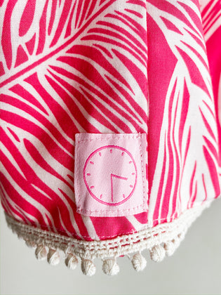  Palm print pink kimono beach coverup