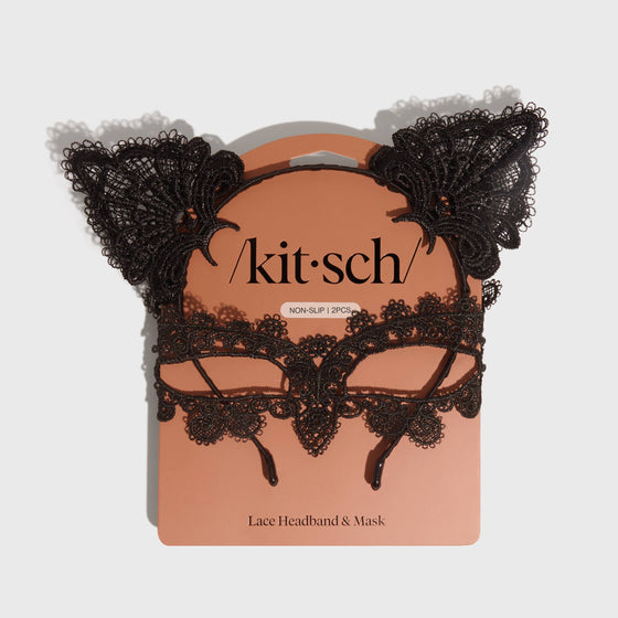 LACE HEADBAND & MASK 2PC SET - Black Cat