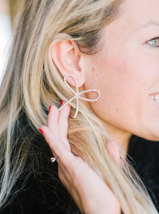 RHINESTONE STATEMENT BOW EARRINGS