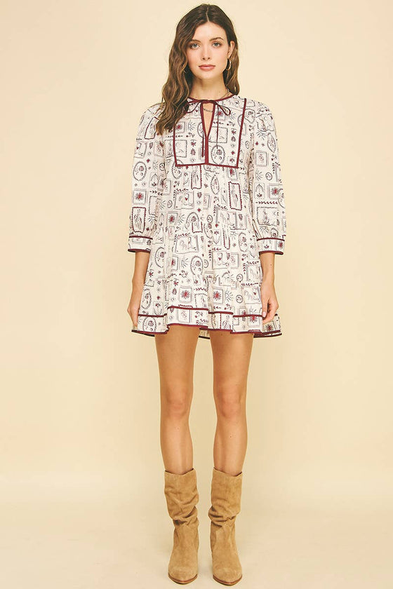 COWBOY PRINT TIERED MINI DRESS