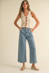 TWISTED DETAIL OPEN FRONT RIBBED TOP