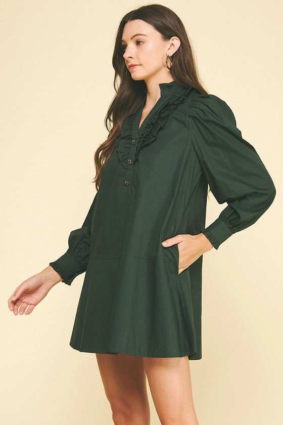 FANCY BUTTON RUFFLE DRESS