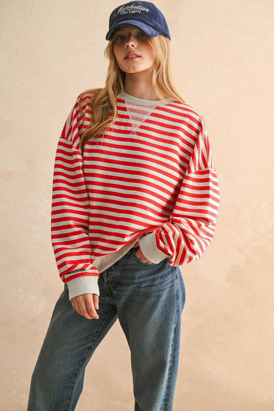 STRIPED LONG SLEEVE PULLOVER