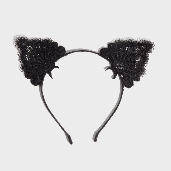 LACE HEADBAND & MASK 2PC SET - Black Cat
