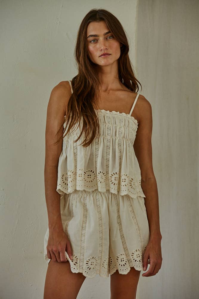 Cotton Eyelet Smocked Top