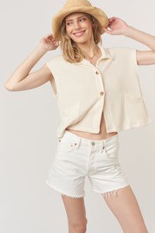  NANDA BUTTON FRONT RIB TEE
