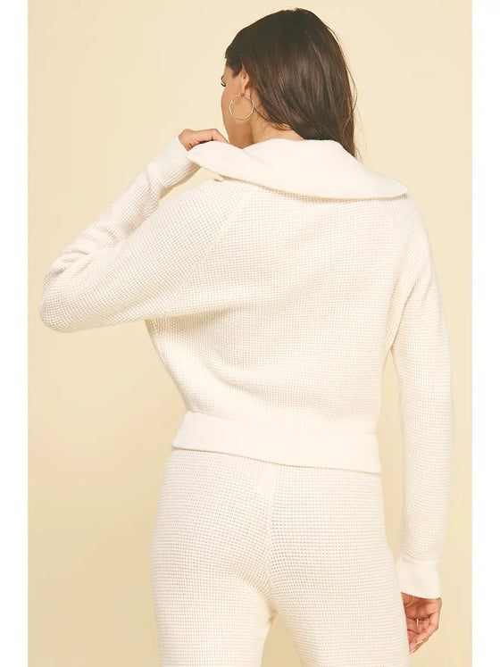 WAFFLE TEXTURED ZIP UP SWEATER