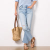 ALLY HIGH RISE BOOTCUT DENIM in scholar distressed